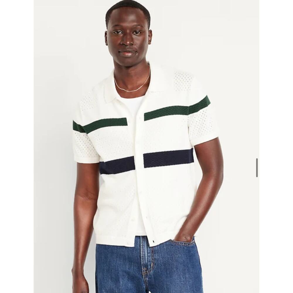 NWT Old Navy Button Front Open Stitch Sweater‎ Nautical Collared Men's XXXL